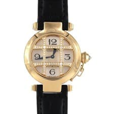 Authentic Cartier Pasha 32 YG Grid D Convex WJ11951G YG Quartz #260-006-018-7819