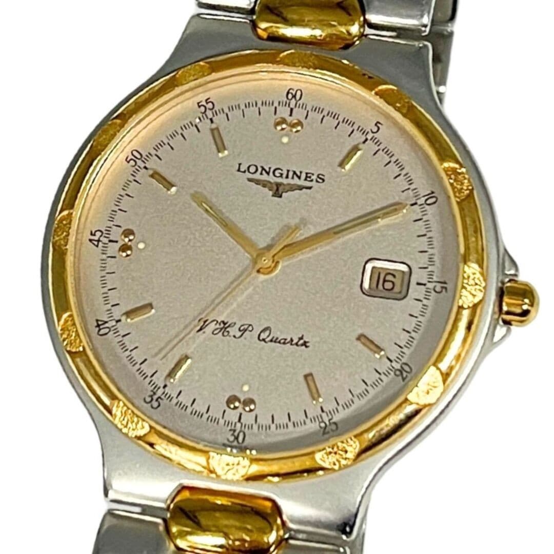 LONGINES Conquest V.H.P. Date Quartz Mens Watch Silver Gold Used From Japan From