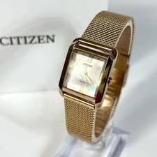 Citizen EW5593-64D L Square Eco Drive Watch for Women Gold Shell Dial Band