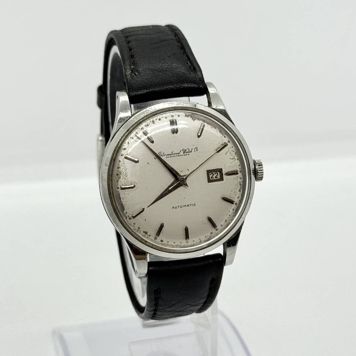 IWC Watch Schaffhausen Silver White Automatic Leather Band Men's Auth Rare