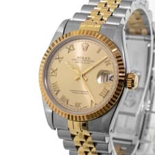 Rolex Datejust 31mm Yellow Gold Steel Champagne Roman Dial & Fluted Bezel 68273