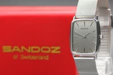 NOS Vintage 70's SANDOZ Ultra Thin Swiss Manual 26mm Men Unisex Dress Watch Box