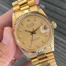 Rare Bulova Chronoprecision Date Gold Tone Diamond Index Date Automatic 1990s