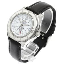 BREITLING SUPER OCEAN II 36 A17312 Automatic Date SS Leather White Dial #C513