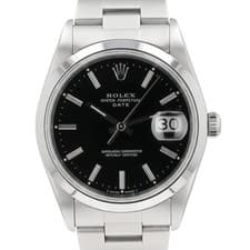 Rolex Date 15200 34mm Black Index Dial Steel Automatic Watch w/ Box & Paper 1991