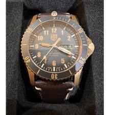 Luminox Automatic Bronze 200m Wristwatch Brown Leather Day-Date gray face