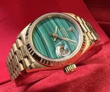 ROLEX LADIES DATEJUST PRESIDENT 26MM 69178 18K GOLD FACTORY MALACHITE DIAL