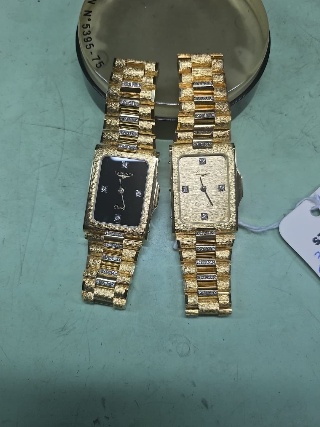 A Pair Of Two Longines "GOLD MEDAL " Gold Quartz Watches W/Diamonds NOS