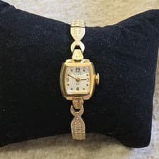 Vintage Bulova L6 Women's 18K Solid Gold Case Analog Watch with GP stretch band