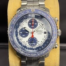 RARE Seiko Flightmaster SNA413 Chronograph White Dial Panda Pilot Quartz 7T62