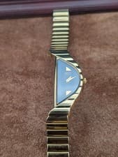 Vintage Half Moon Seiko Rivoli Gold Tone Quartz Movement Women's Wristwatch