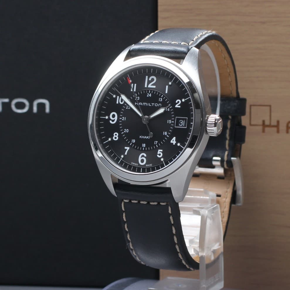 Near MINT Full Set] HAMILTON KHAKI H685510 Quartz Black Silver 40mm Men's Watch
