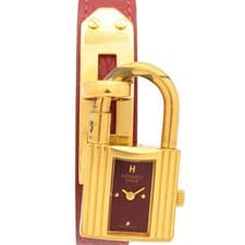 HERMES Kelly Watch Wristwatch GP (Gold Plated) Leather Strap Ladies Bordeaux KE1