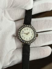 Vintage Vacheron Constantin Lépine 10K Gold Pearl Bezel Enamel Art Deco Watch