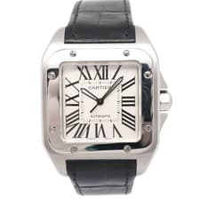 Cartier Santos 100 XL Steel Roman White Dial Automatic Mens Watch W20073X8