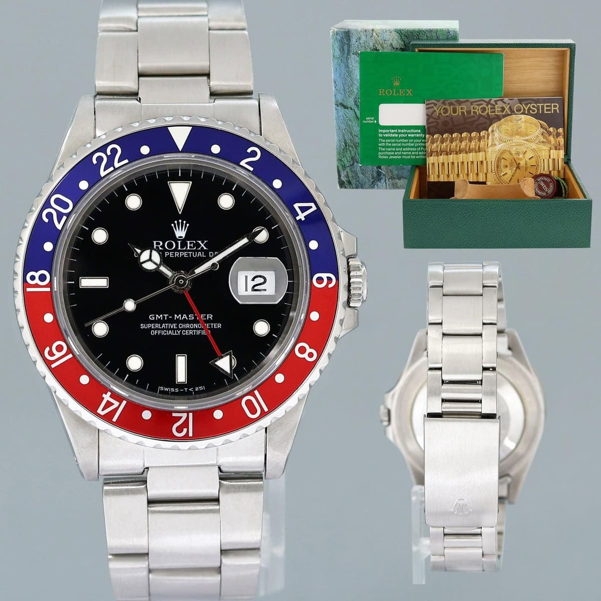 1990 MINT Rolex GMT-Master Pepsi Blue Red 40mm Tritium Steel 16700 Watch Box
