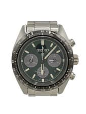 Seiko Solar Watch V192-0AF0 Green Silver Stainless Steel Analog Used