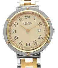 [NEAR MINT] HERMES Clipper Quartz 30mm Ivory Date Unisex Two Tone Swiss Watch