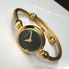 Gucci 2700.2L Wire Bangle Watch Gold Black Dial Vintage Working Women's Luxury