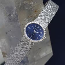 Rolex 1970s Ladies Precision 3156 Diamond Oval 18k White Gold Bracelet Manual