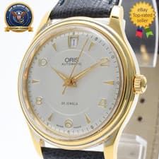 [Exc+5] ORIS 7445 Gold Cream Dial Date 32mm 25Jewels Automatic Vintage Men Watch