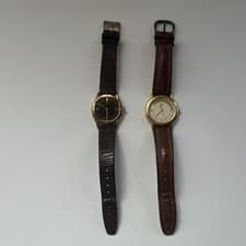 Seiko Quartz Men's Classic Wristwatch Gold Tone Case Brown Leather Strap Analog