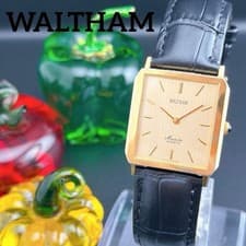 Waltham Maxim Tank Quartz Mens Wristwatch Dress Watch Gold Black Vintage
