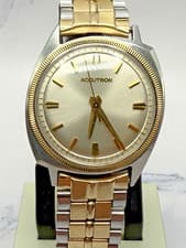 Bulova Accutron 214 M6 1966 Asymetric Case Solid 14K Gold Bezel Watch. Serviced!