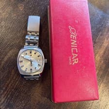 Enicar Ocean Pearl Star Jewels Auto Watch Silver Dial Vintage Box Rare USED JPN