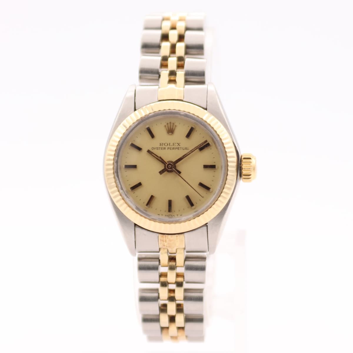 Vintage 25mm Rolex 6719 Oyster Perpetual Ladies Automatic Wristwatch Steel & 18k