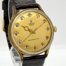 GRUENS Watch Airflight Jumping Hour N510 Gold Hand-wound Leather 35mm Men's Auth