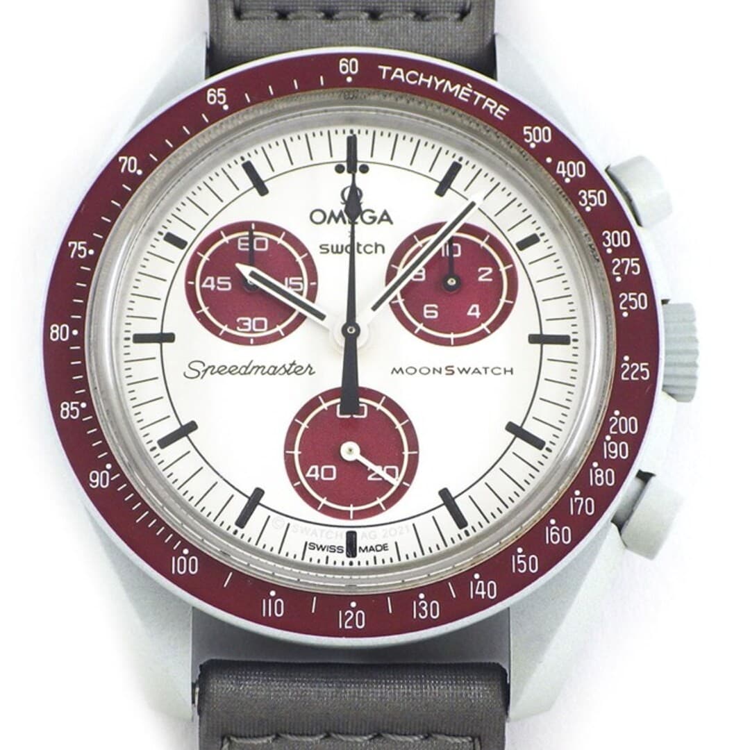 Swatch OMEGA Speedmaster Mission to Pluto Watch Burgundy White Pre-owned From Ja