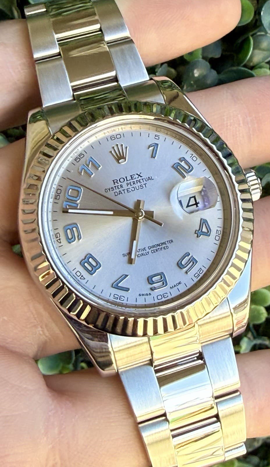 2016 Rolex DateJust II 41mm Rhodium Blue Arabic Steel Fluted 116334 Box Card