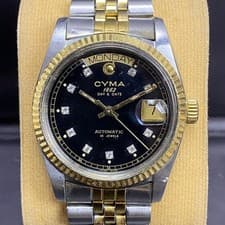 Rare Cyma President Automatic Day Date Black Dial Diamond Index Two Tone Watch