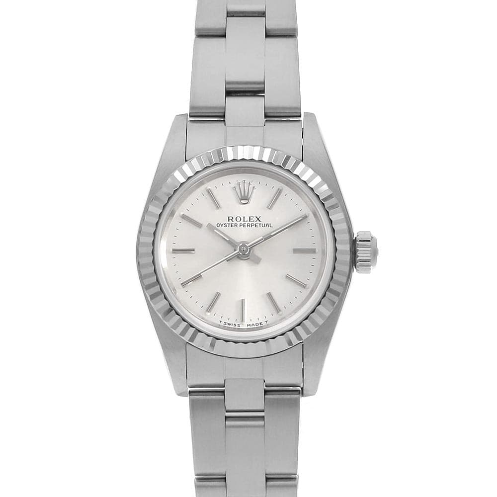 ROLEX Oyster perpetual 76094 Silver Bar 3 rows oyster breath A Number second...