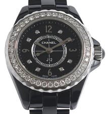 CHANEL WATCH J12 H2571 DIAMOND BEZEL CERAMIC QUARTZ MOVEMENT BLACK DIAL WOMEN'S