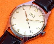 Doxa Swiss Automatic Watch Cream Dial Leather Strap 1950s Used