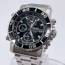 SEIKO Chronograph Wristwatch Seiko Black Dial Working Diver s Date