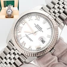 Rolex Datejust 41 126334 White Roman White Gold Fluted Bezel Watch Box Papers