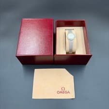 OMEGA Vintage 2-Diamond Silver Quartz Ladies Watch w/Box from Japan Excellent