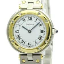 CARTIER Santos Round 18K Gold Steel Quartz Ladies Watch Polished BF590439