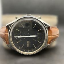 SEIKO 6138-8020 Chronograph 1976 Black Dial Cal.6138B Auto Working Leather Strap