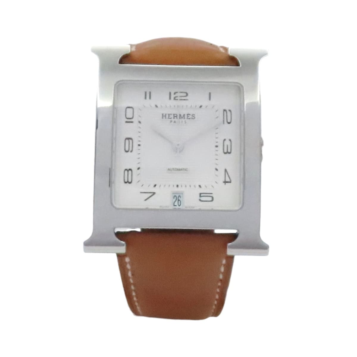 HERMES Heure H Watch Automatic White Dial Brown Leather Strap HH2.810.220