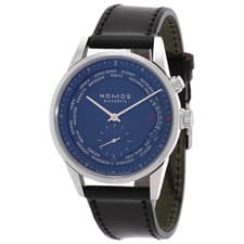 Nomos Zurich Weltzeit Nachtblau Blue Dial Black Leather Men's Watch 807