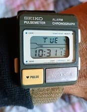 Vintage 1981 [ MINT ] SEIKO Pulsemeter S229-5000 35mm Alarm Green QZ Men's Watch