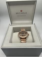 MICHELE Women's Wristwatch Rose Gold Diamond Markers Brown Dial Box Papers