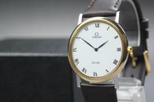 [Near MINT] Vintage OMEGA De Ville Cal.1478 White Roman Dial Quartz Men's Watch