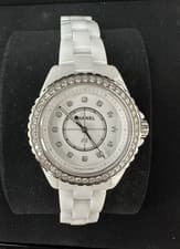 CHANEL J12 33mm White Ceramic Quartz Watch Diamond Dial Diamond Bezel Original