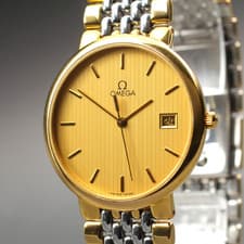 [Near MINT+] Vintage OMEGA De Ville Cal.1438 Quartz 32mm Gold Date Men's Watch