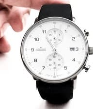 Junghans Form C Silver Dial Chronograph Watch 041/4771.00 EUC w/Original Band